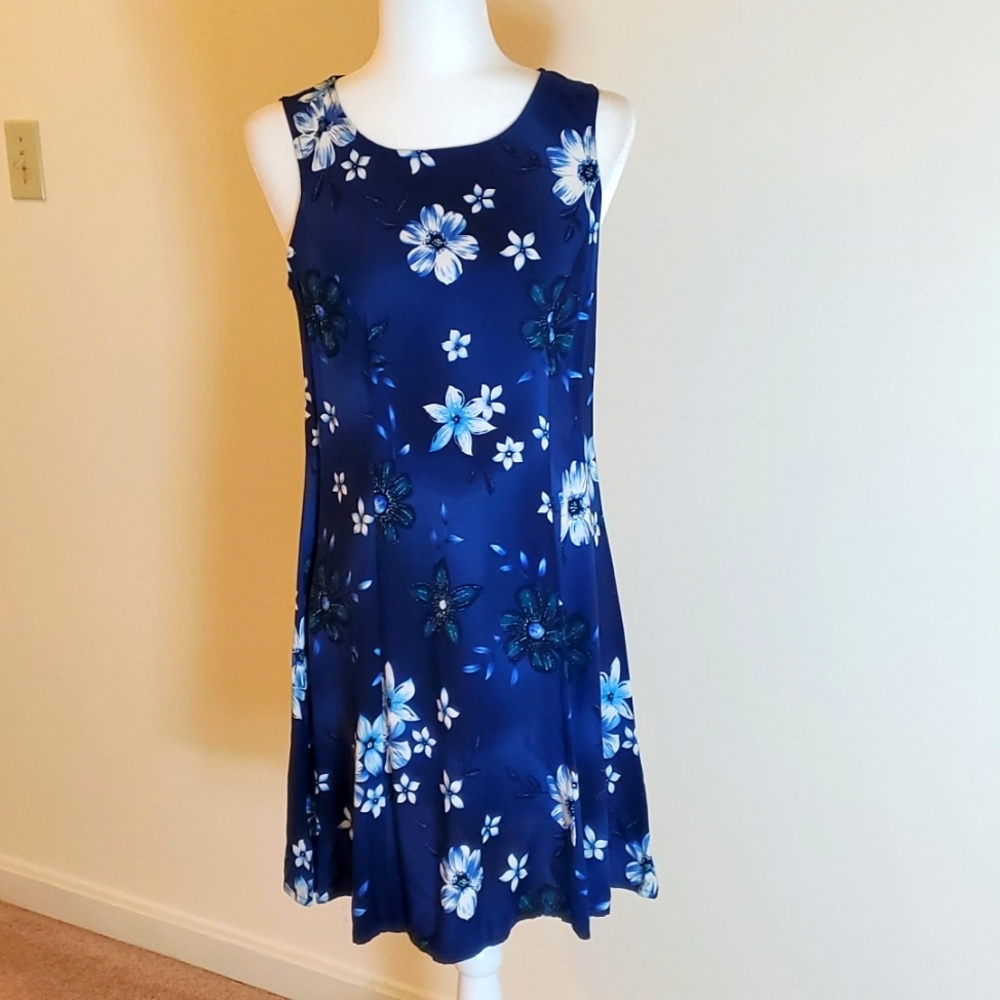 Lisa Joe blue with flower print sleeveless sundress